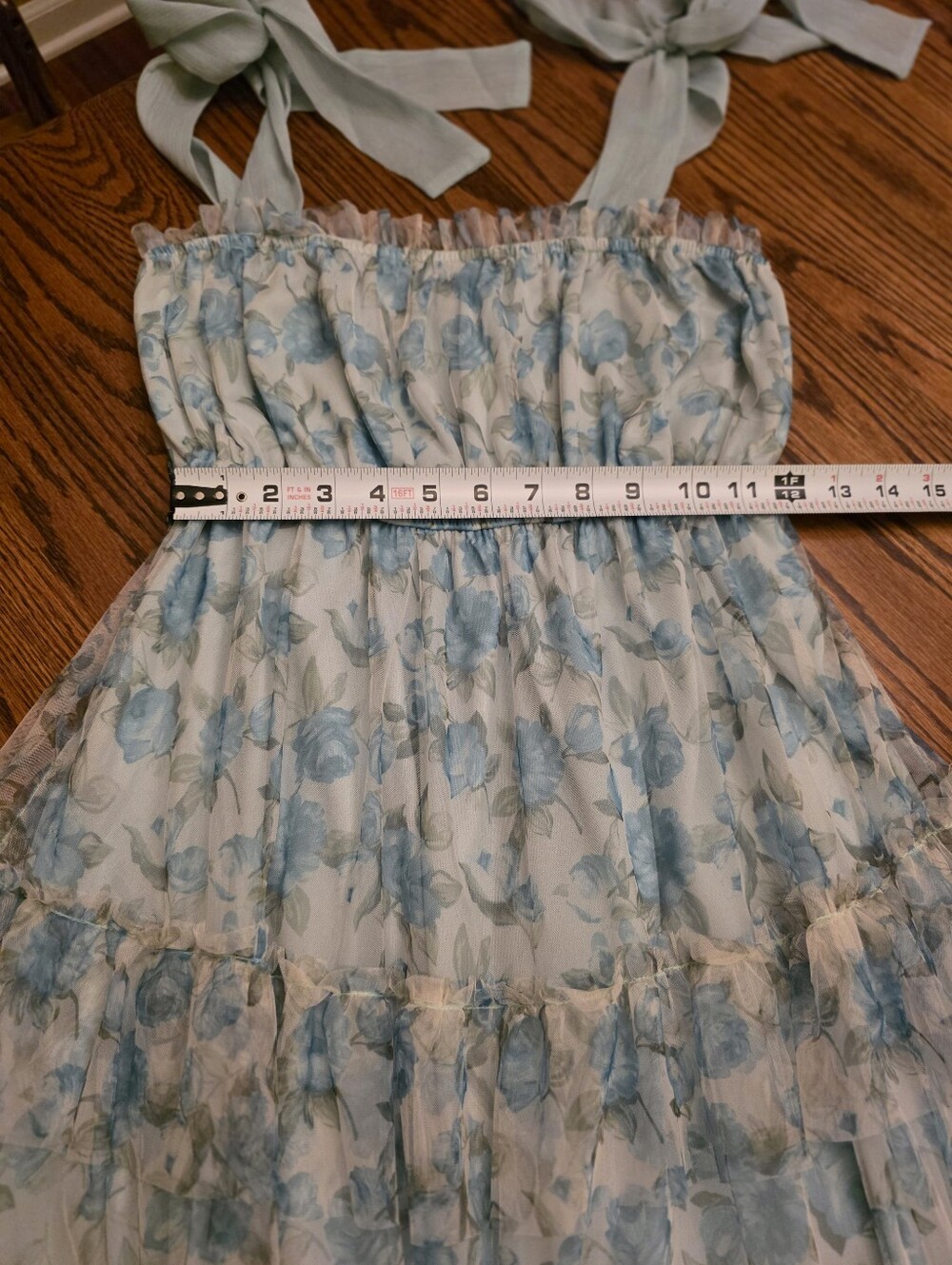 Blue Floral Tiered Maxi Dress Tie Shoulder Cottagecore Wedding Guest MINE Small - Picture 10 of 12